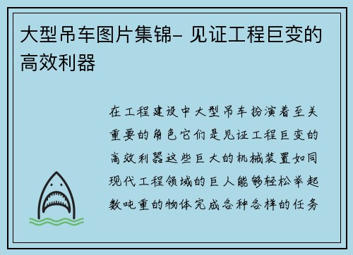 大型吊车图片集锦- 见证工程巨变的高效利器