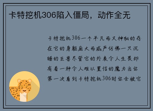 卡特挖机306陷入僵局，动作全无
